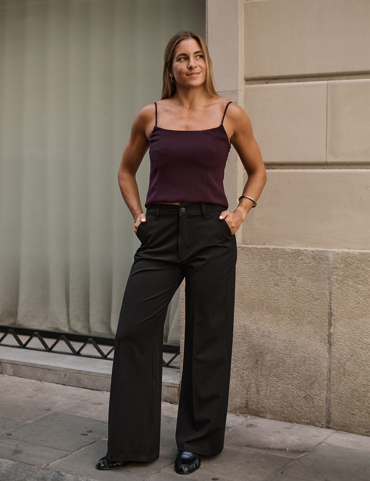 WIDE LEG TAILORED TROUSERS - BLACK