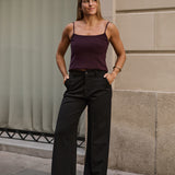 WIDE LEG TAILORED TROUSERS - BLACK