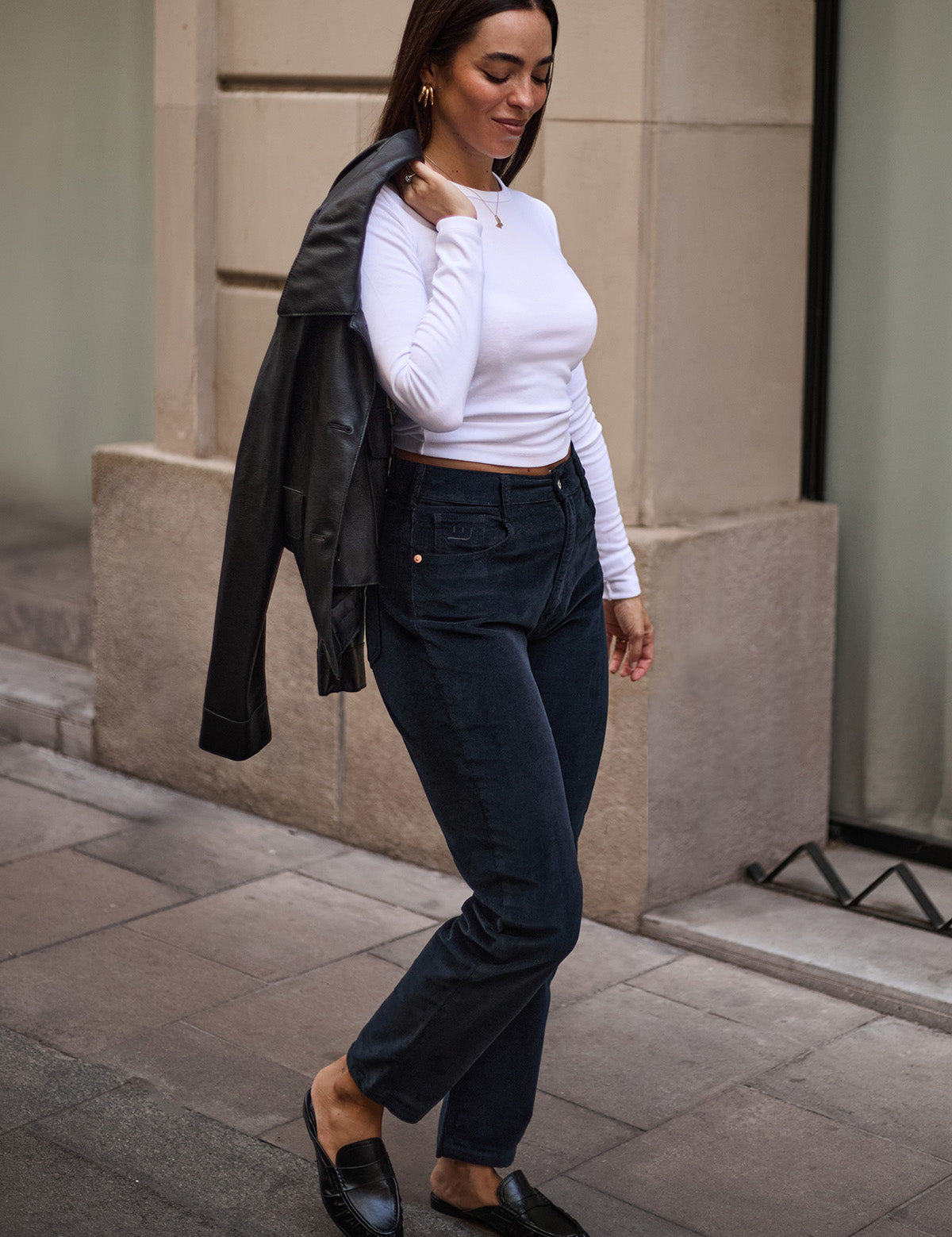 PANTALONES MOM PANA - NAVY