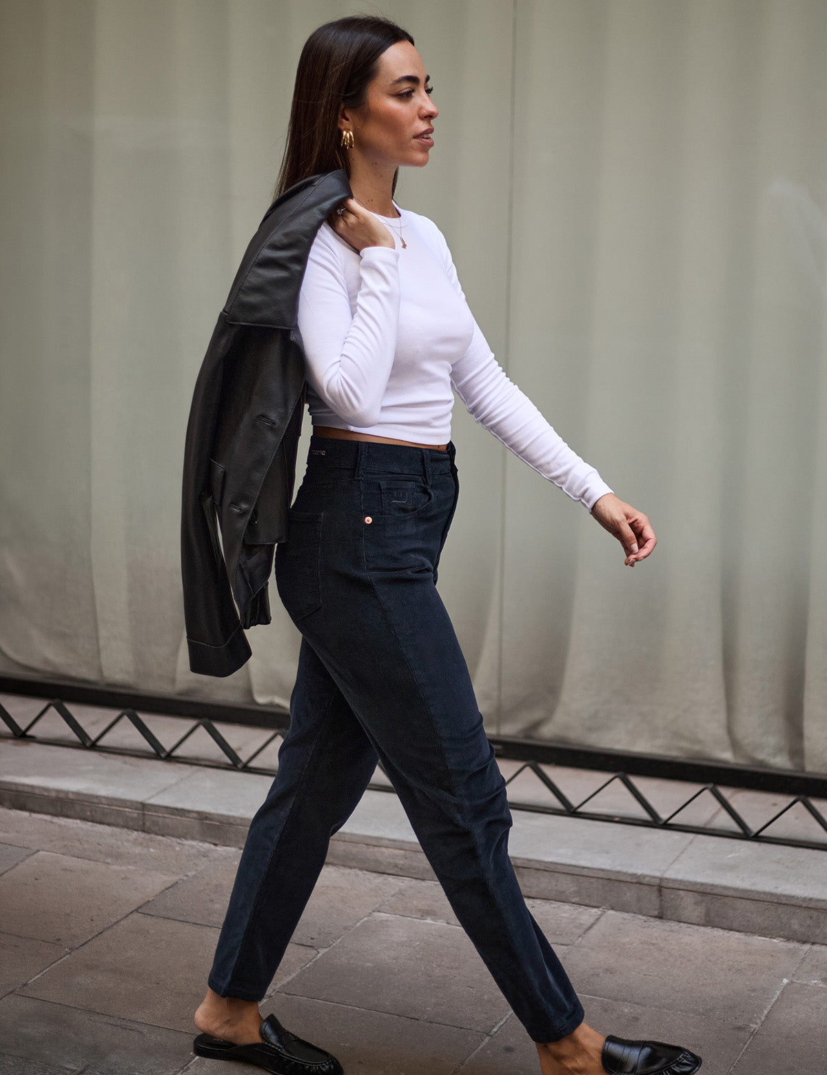 PANTALONES MOM PANA - NAVY