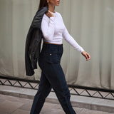 PANTALONES MOM PANA - NAVY