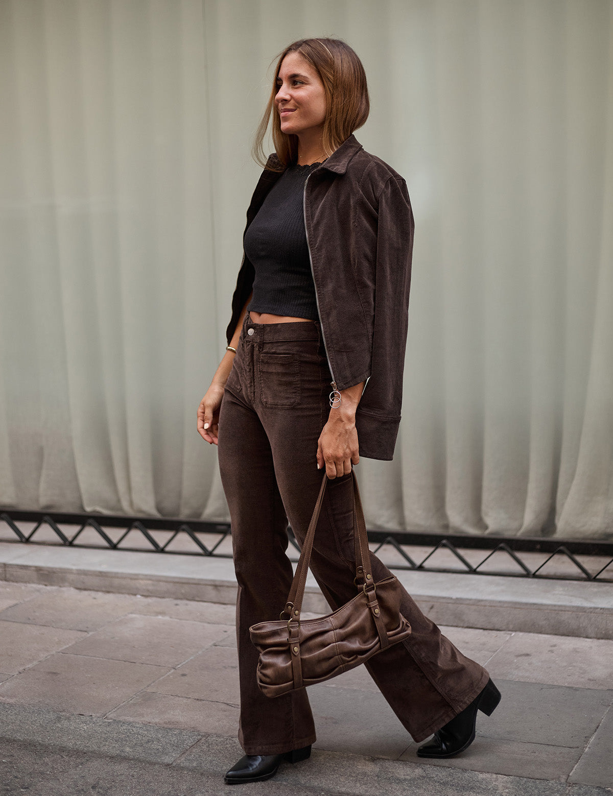 PANTALONES FLARE PANA - CHOCOLATE
