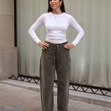 PANTALONES BARREL PANA - KHAKI
