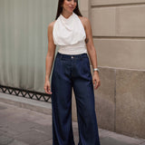 FLUID PLEATED BAGGY - RAW DENIM