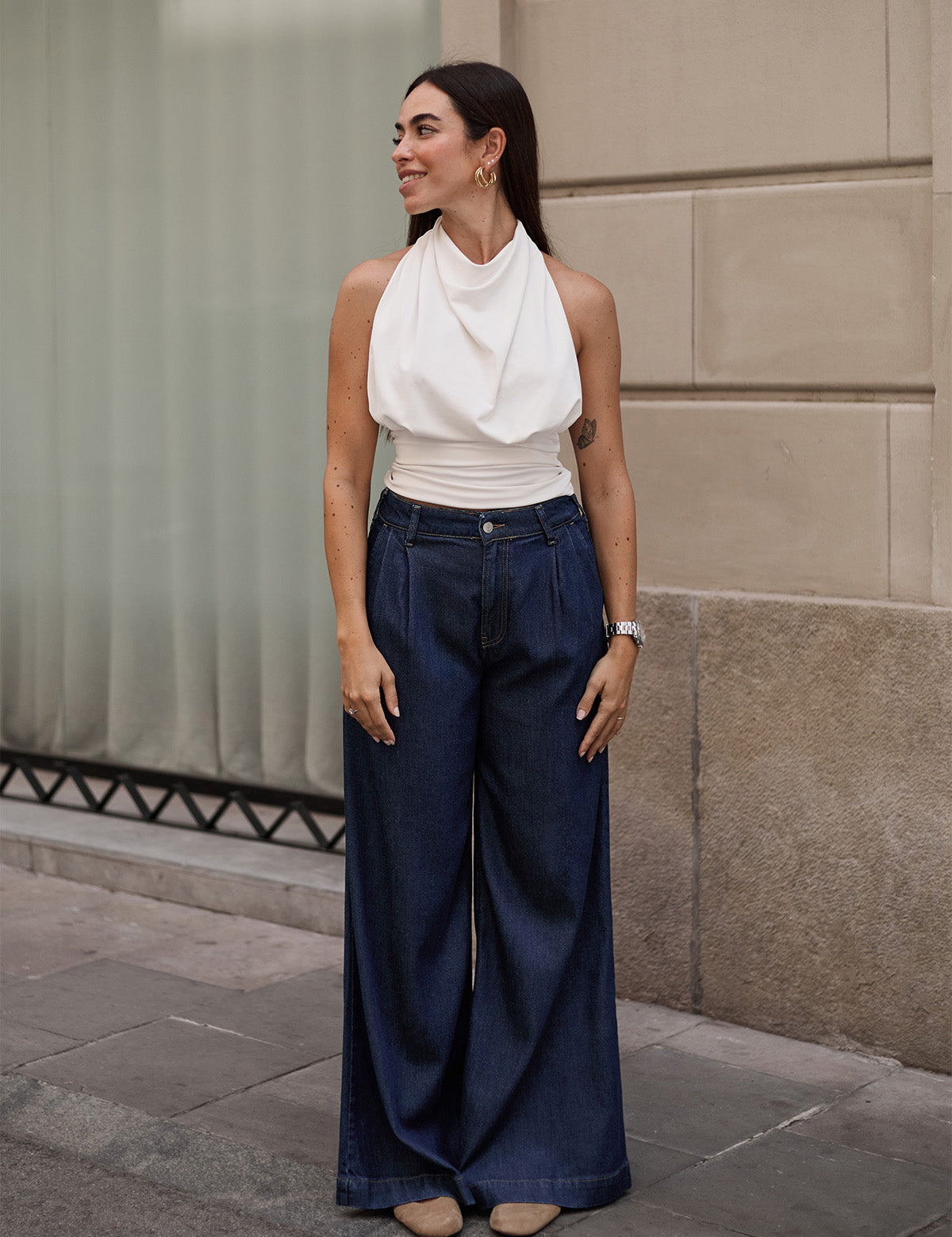 FLUID PLEATED BAGGY - RAW DENIM