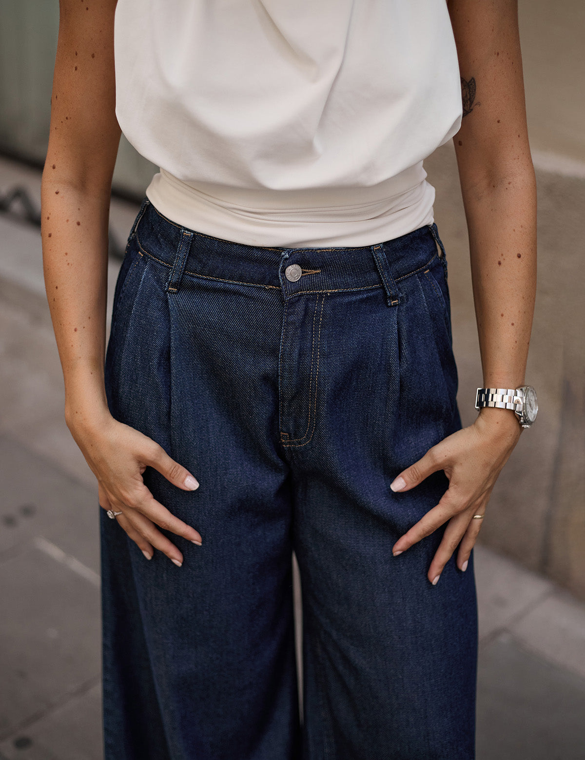 FLUID PLEATED BAGGY - RAW DENIM