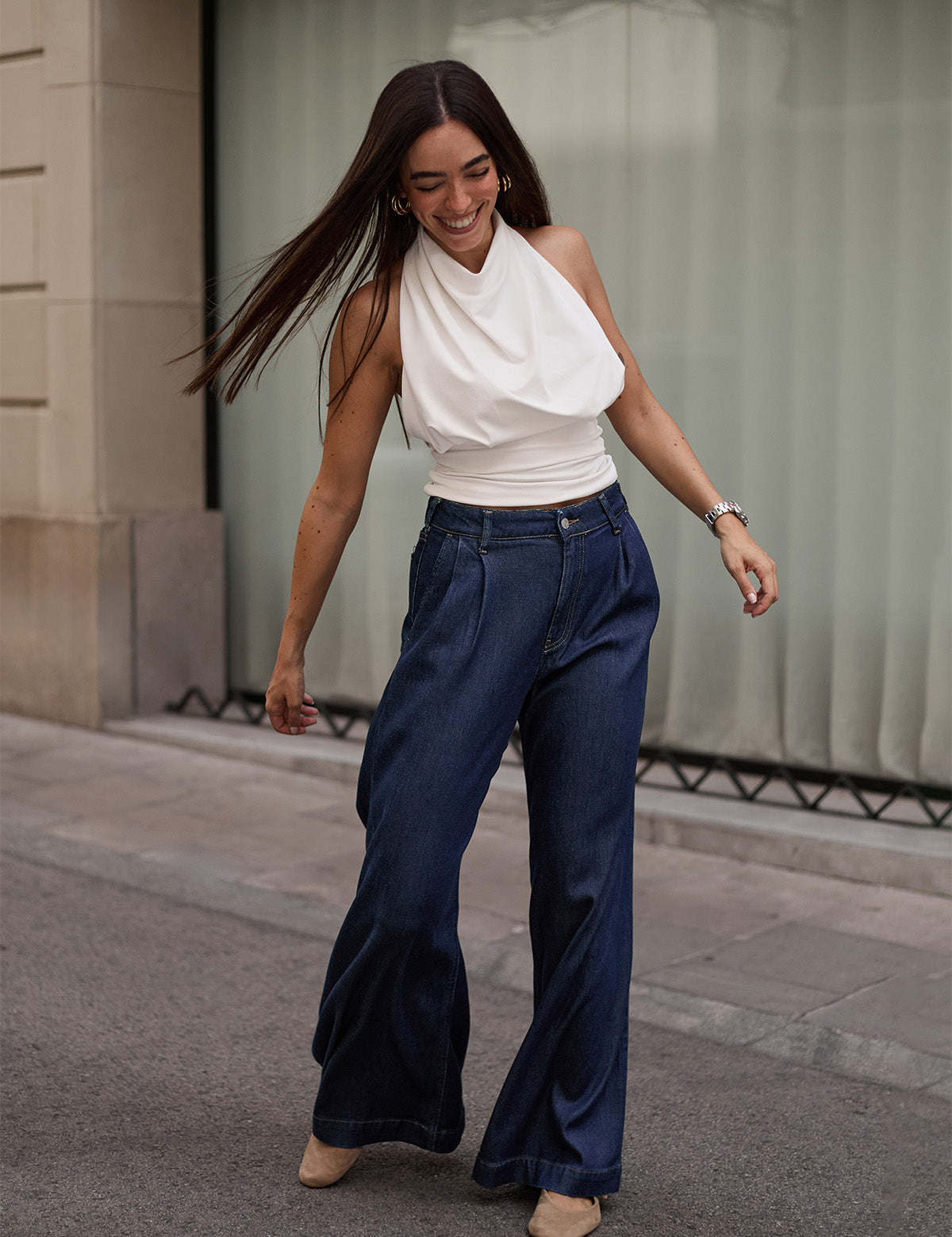 FLUID PLEATED BAGGY - RAW DENIM