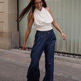 FLUID PLEATED BAGGY - RAW DENIM
