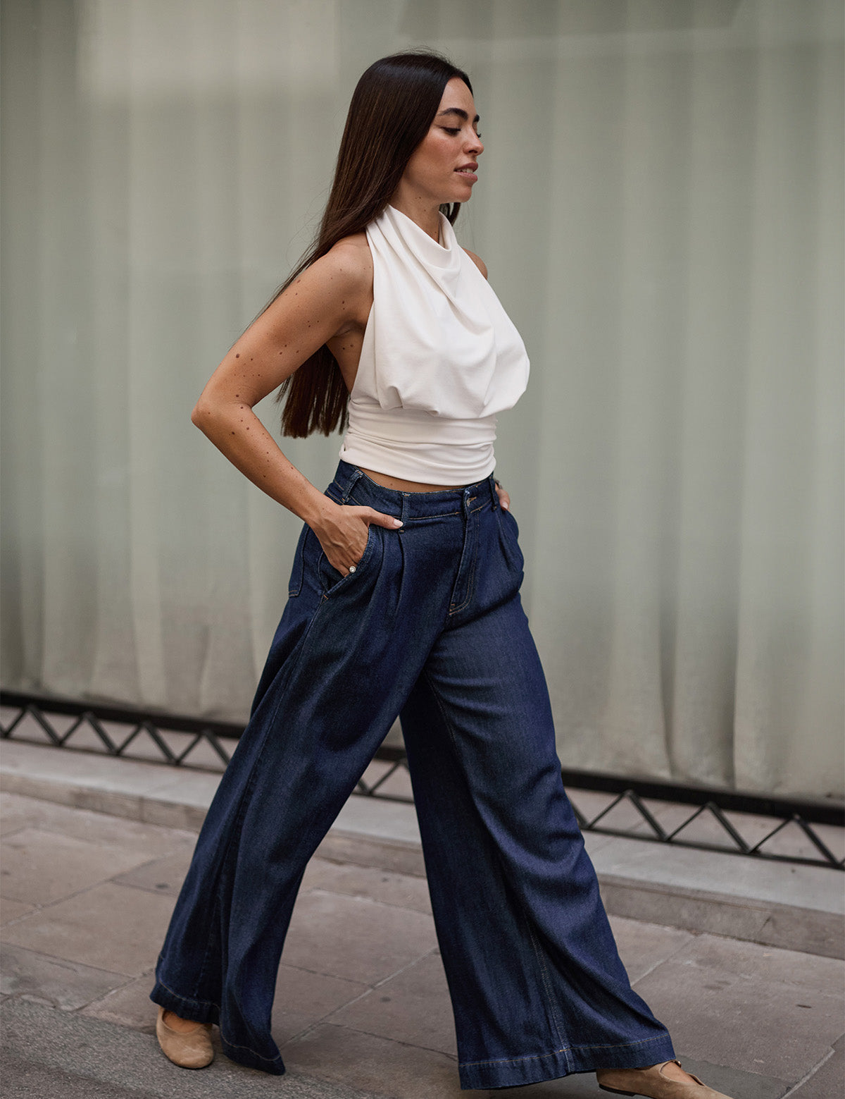 FLUID PLEATED BAGGY - RAW DENIM