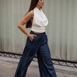 FLUID PLEATED BAGGY - RAW DENIM