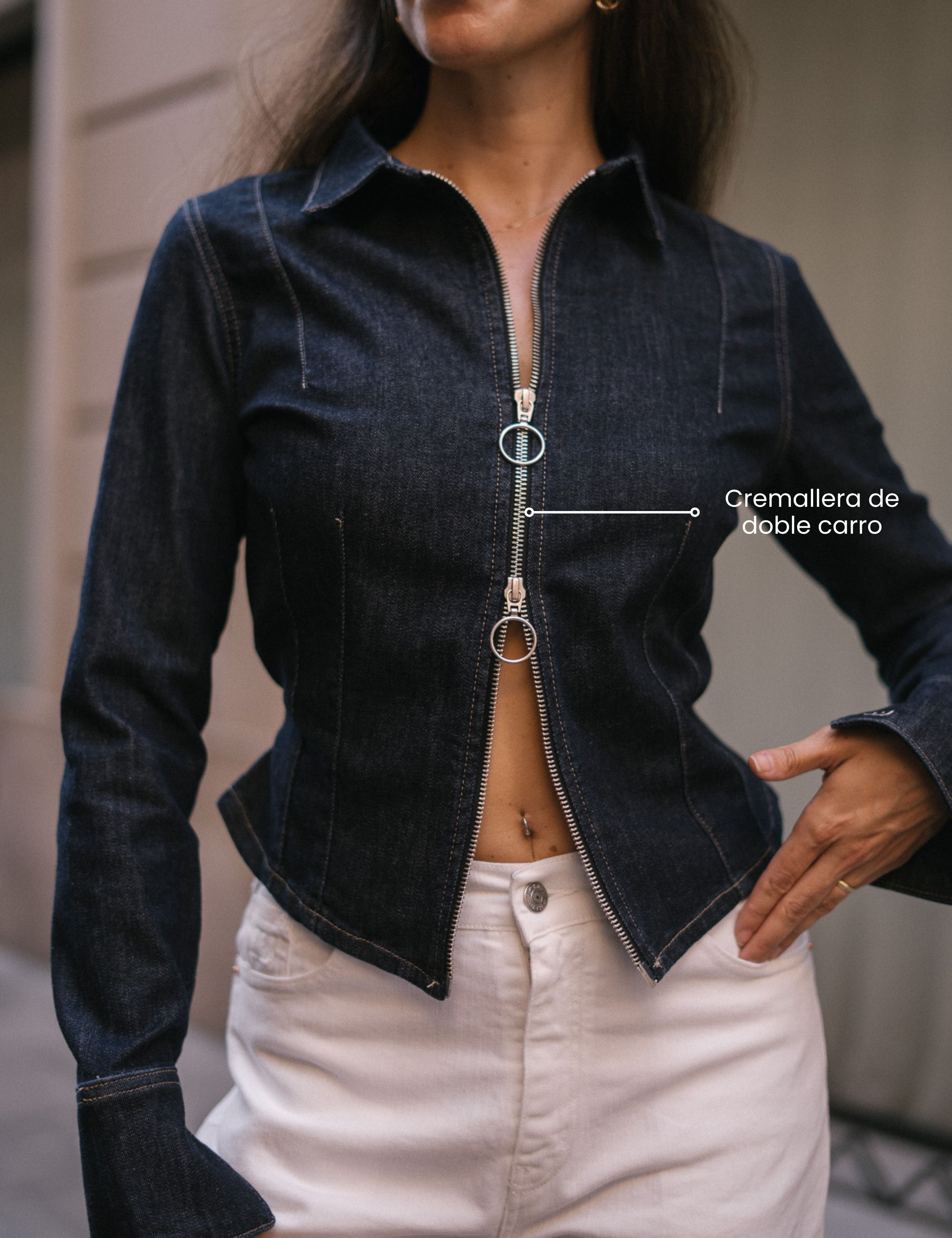 ZIPPER DENIM SHIRT - RAW DENIM