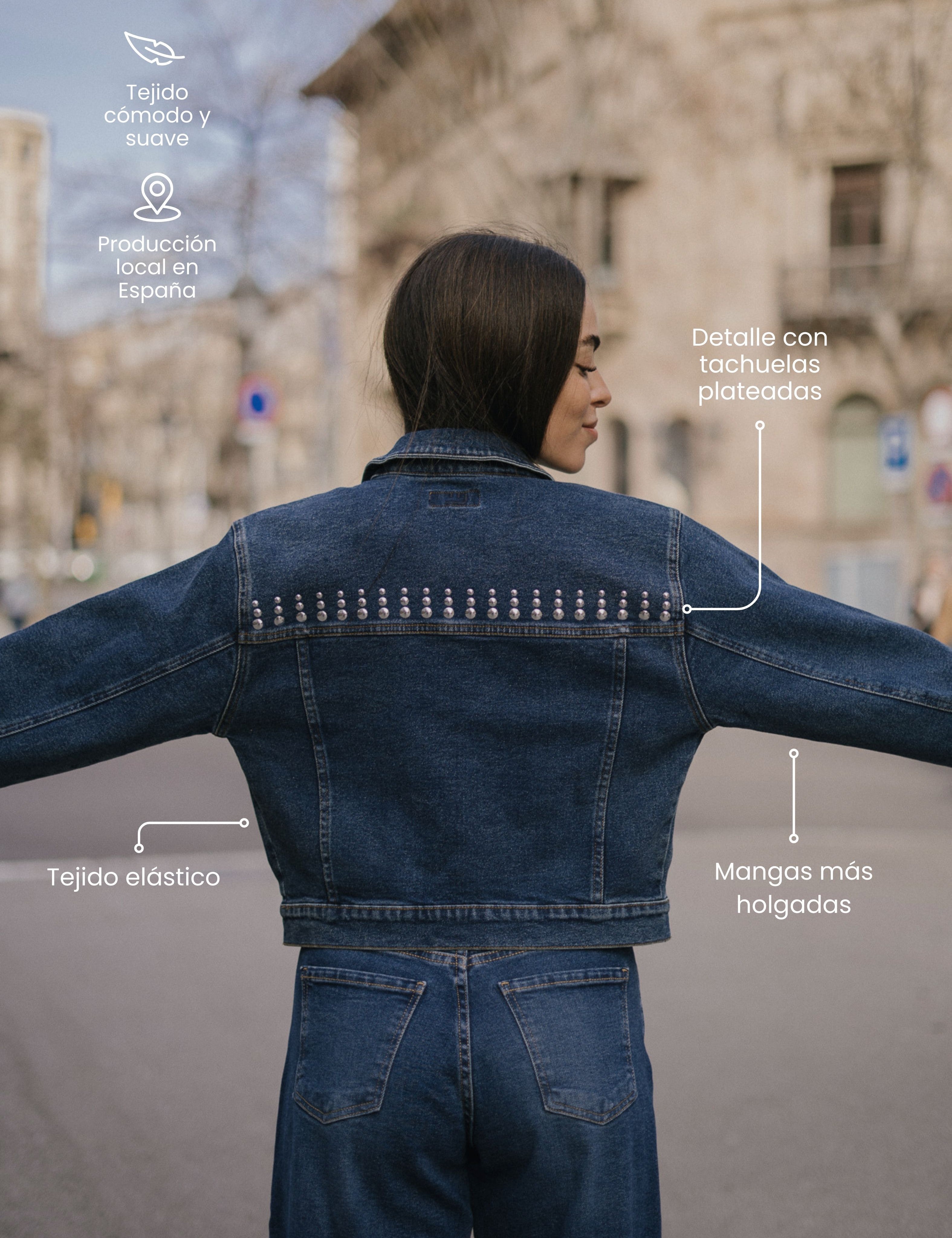 DENIM JACKET TACHAS PLATEADAS - DARK BLUE