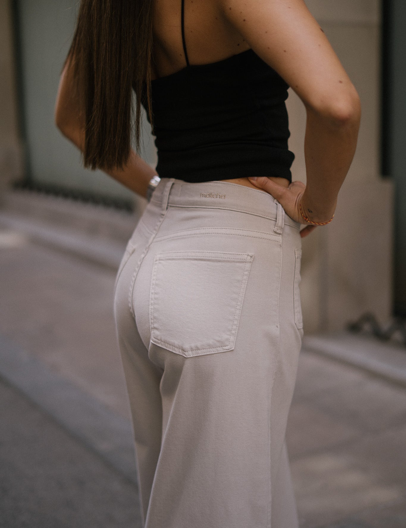 SUPER WIDE LEG MID RISE - STONE