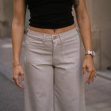 SUPER WIDE LEG MID RISE - STONE