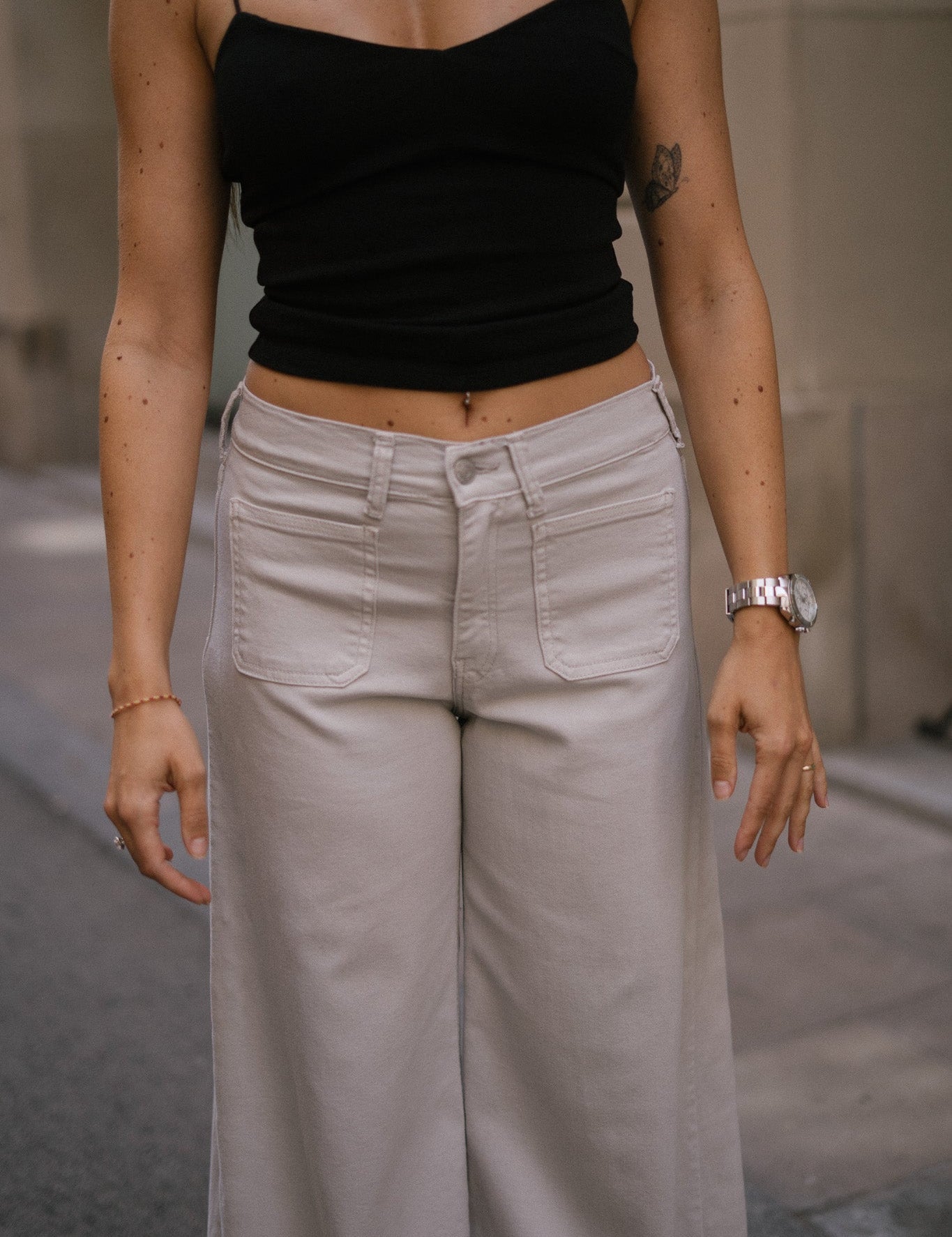 SUPER WIDE LEG MID RISE - STONE
