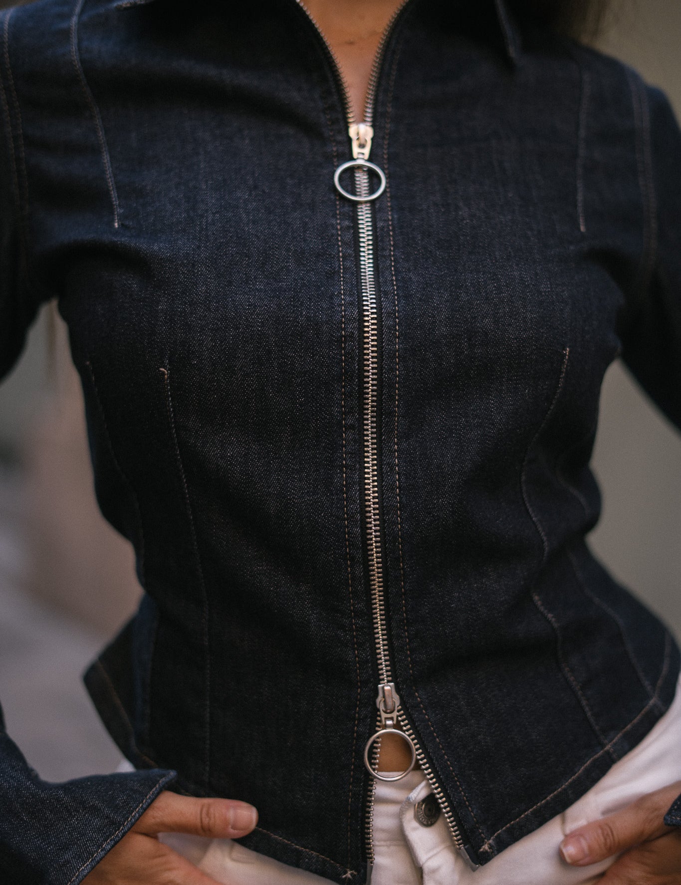 ZIPPER DENIM SHIRT - RAW DENIM