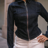 ZIPPER DENIM SHIRT - RAW DENIM