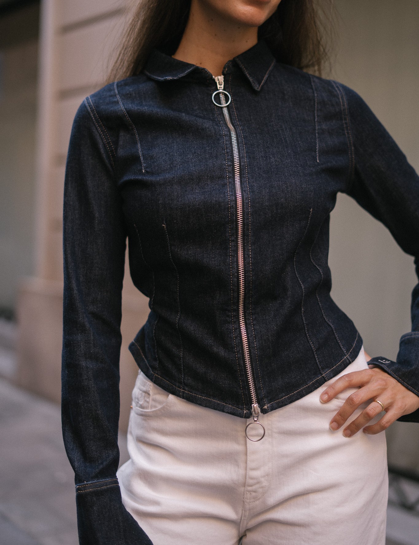 ZIPPER DENIM SHIRT - RAW DENIM