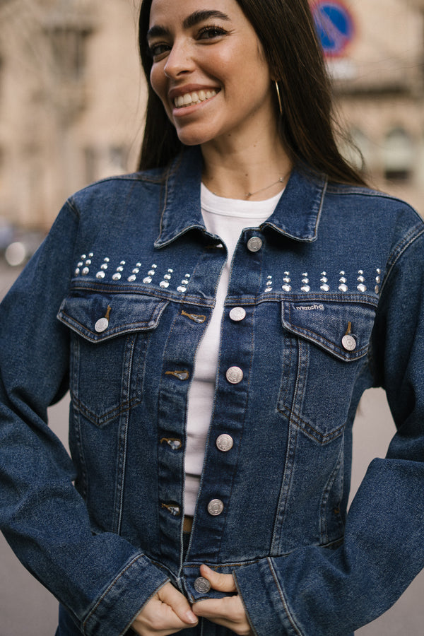 DENIM JACKET TACHAS PLATEADAS - DARK BLUE