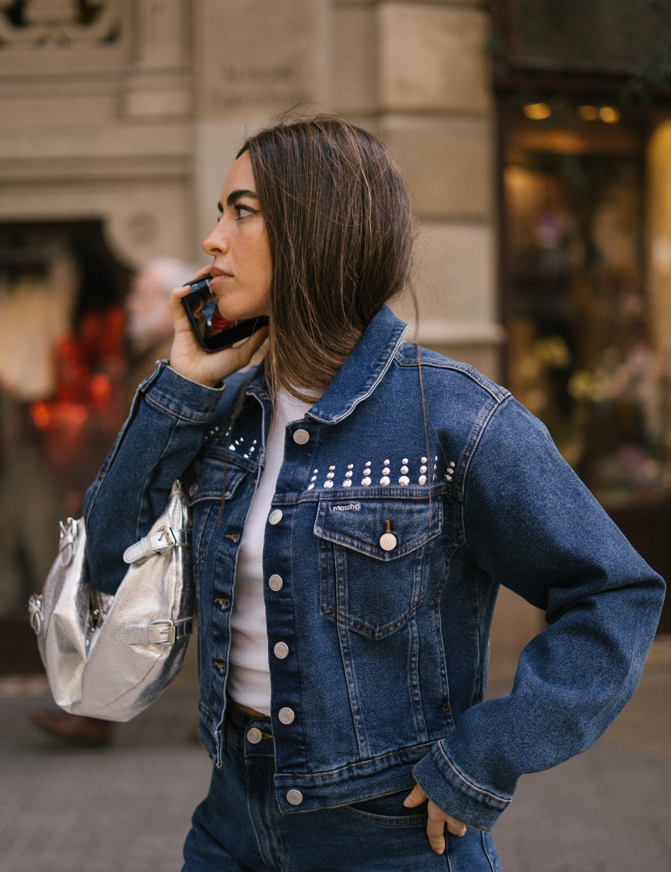 DENIM JACKET TACHAS PLATEADAS - DARK BLUE