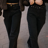 BAGGY GOLD STUDS - BLACK