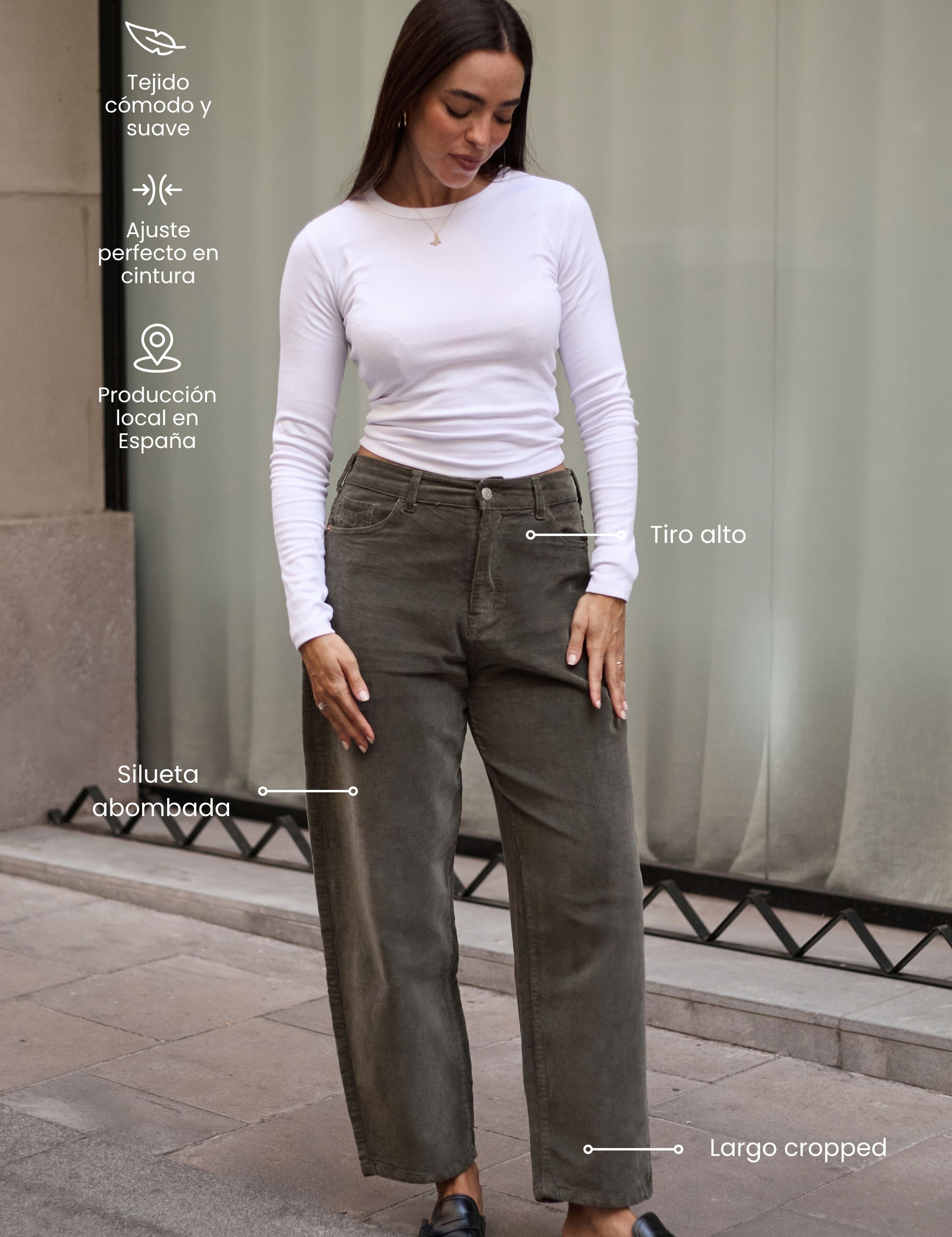 PANTALONES BARREL PANA - KHAKI