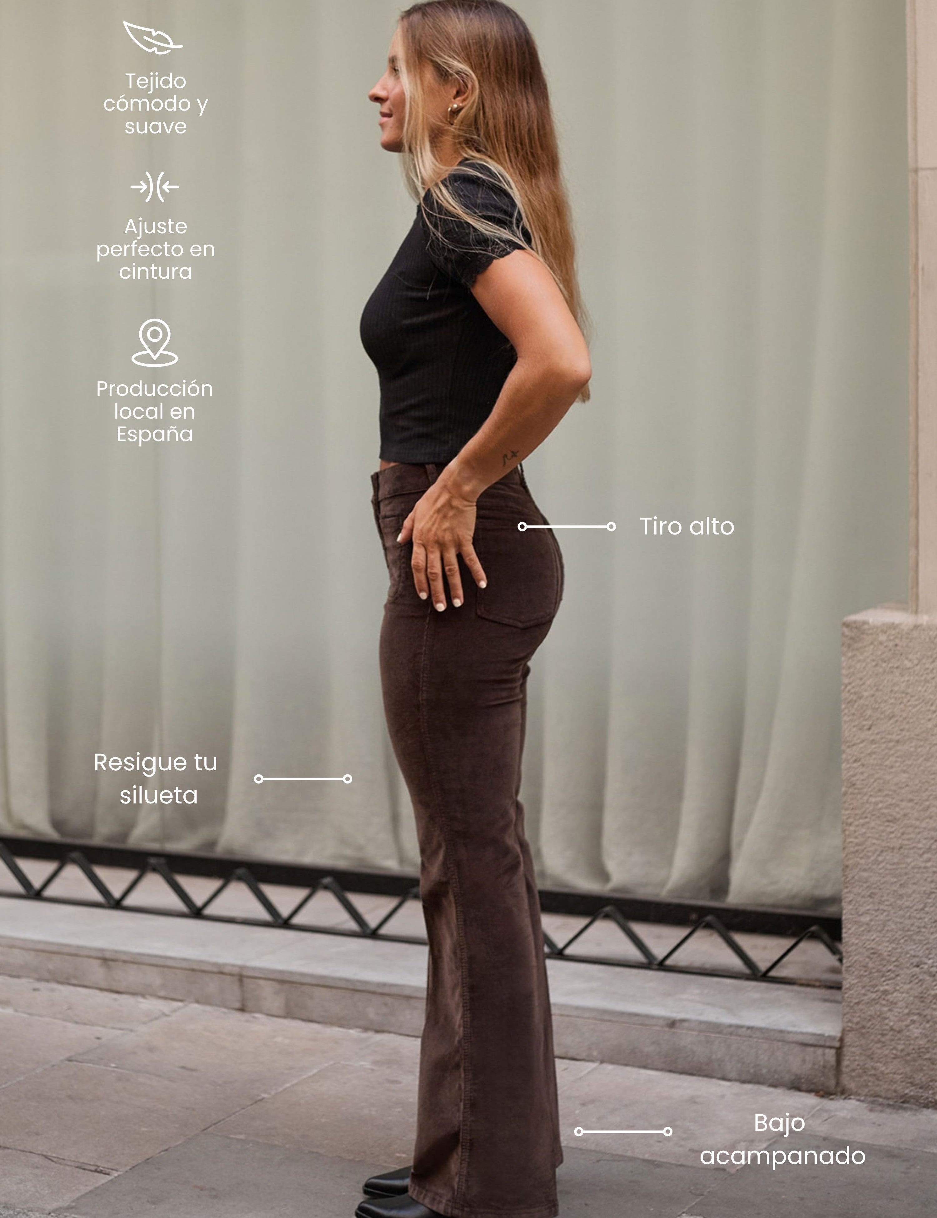 PANTALONES FLARE PANA - CHOCOLATE
