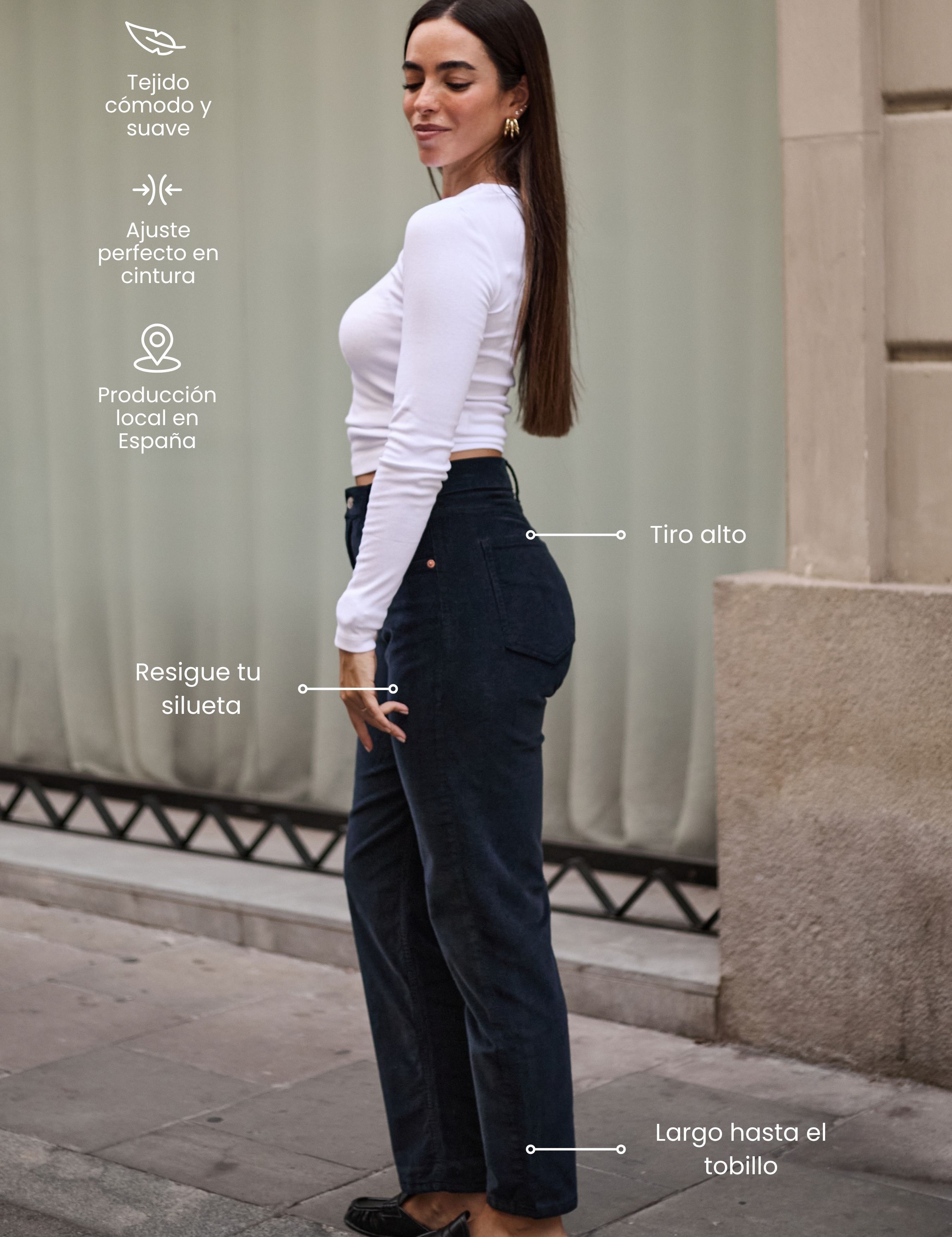 PANTALONES MOM PANA - NAVY