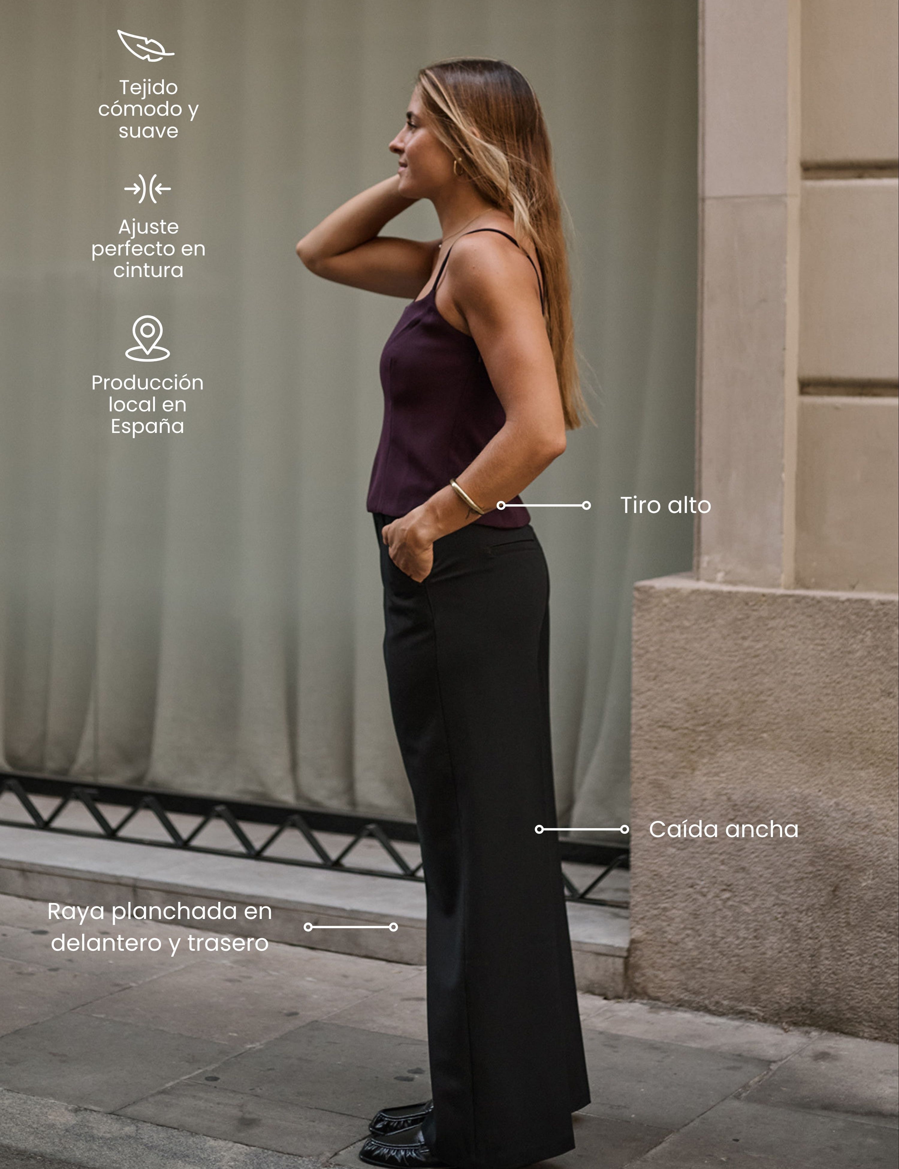 WIDE LEG TAILORED TROUSERS - BLACK