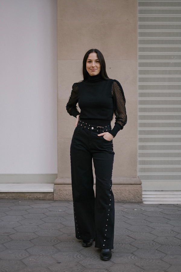 BAGGY TACHAS PLATEADAS - BLACK
