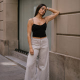 SUPER WIDE LEG MID RISE - STONE