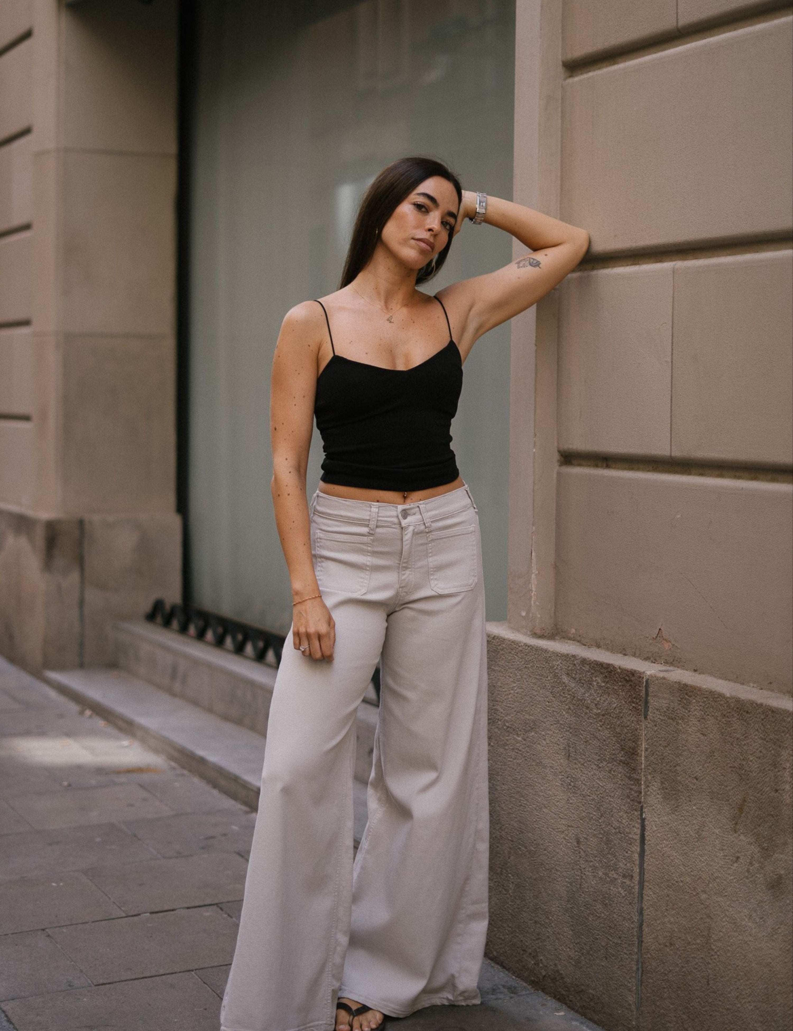 SUPER WIDE LEG MID RISE - STONE