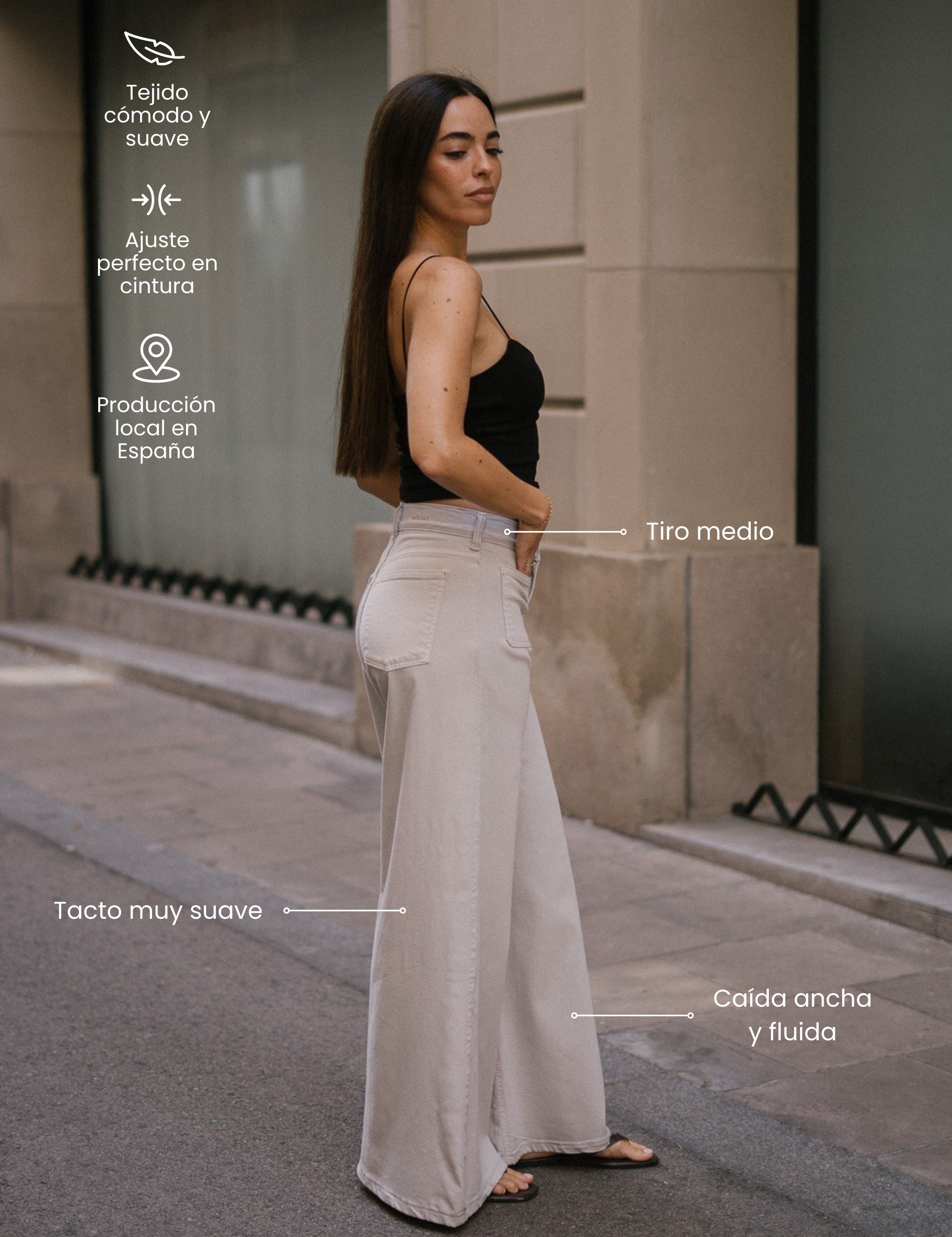 SUPER WIDE LEG MID RISE - STONE