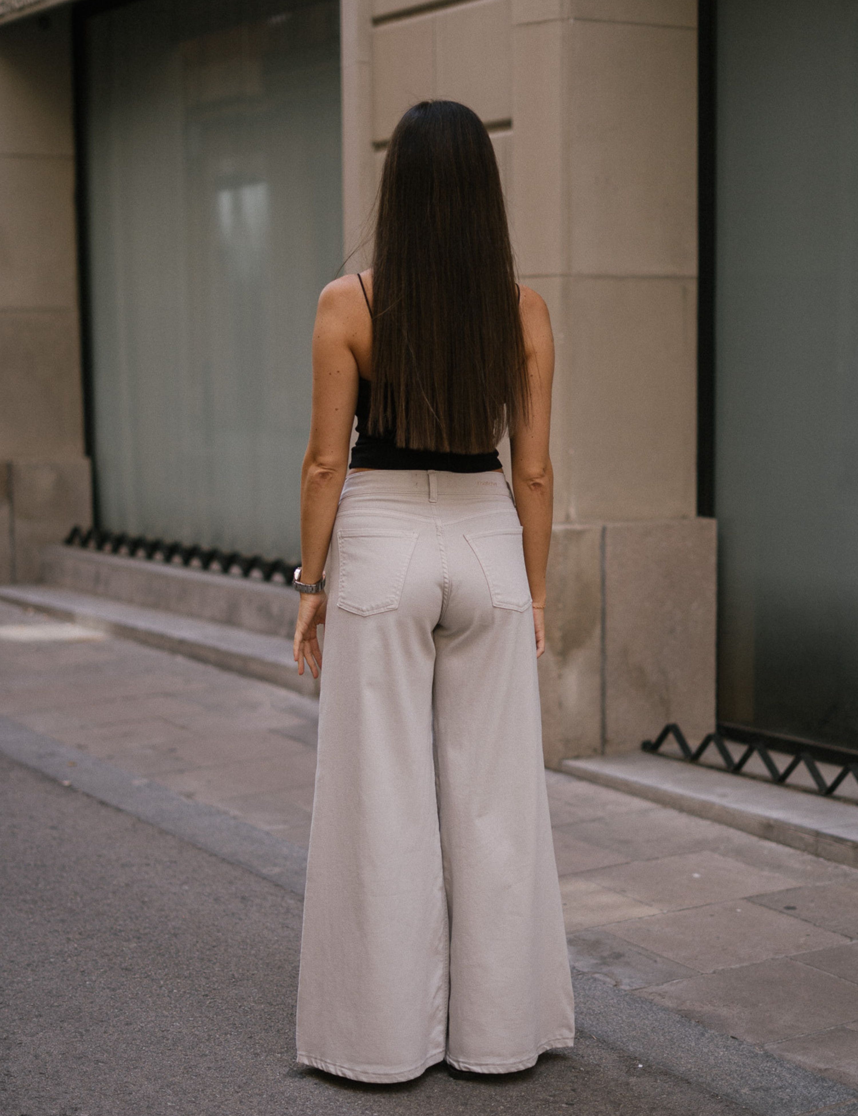 SUPER WIDE LEG MID RISE - STONE