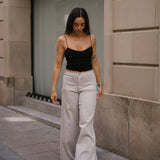 SUPER WIDE LEG MID RISE - STONE