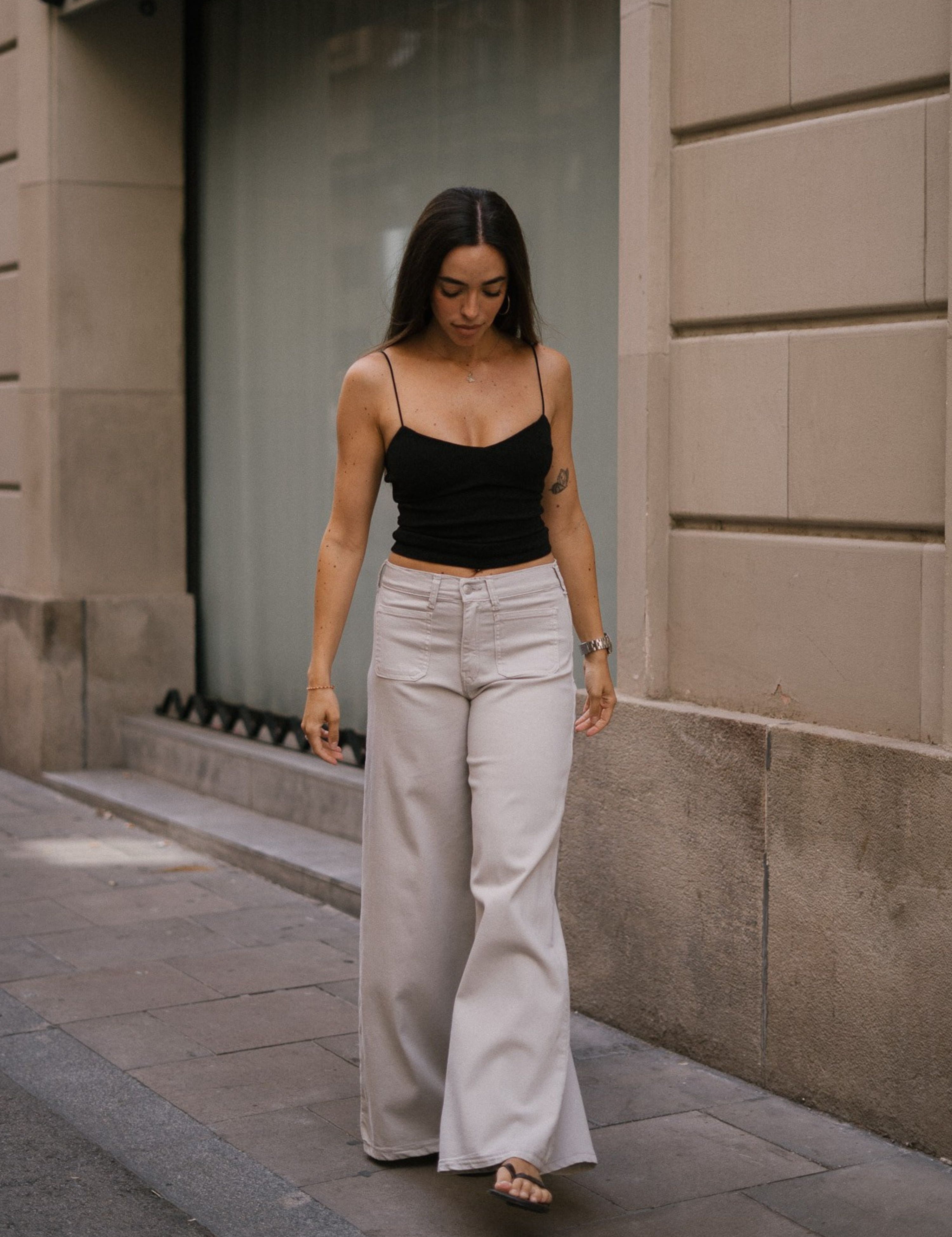 SUPER WIDE LEG MID RISE - STONE