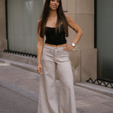 SUPER WIDE LEG MID RISE - STONE