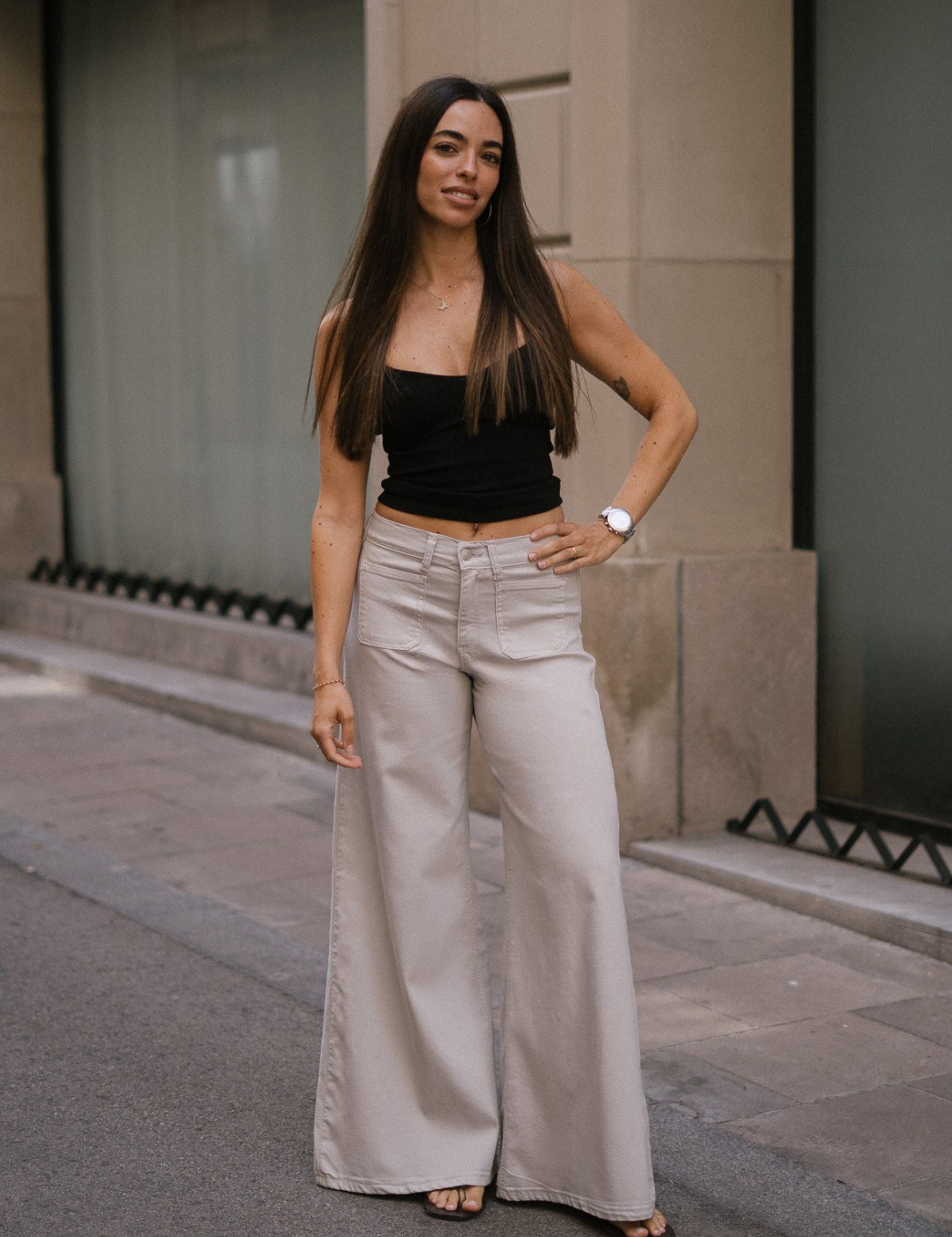 SUPER WIDE LEG MID RISE - STONE
