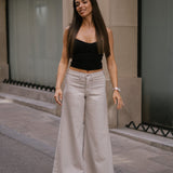 SUPER WIDE LEG MID RISE - STONE
