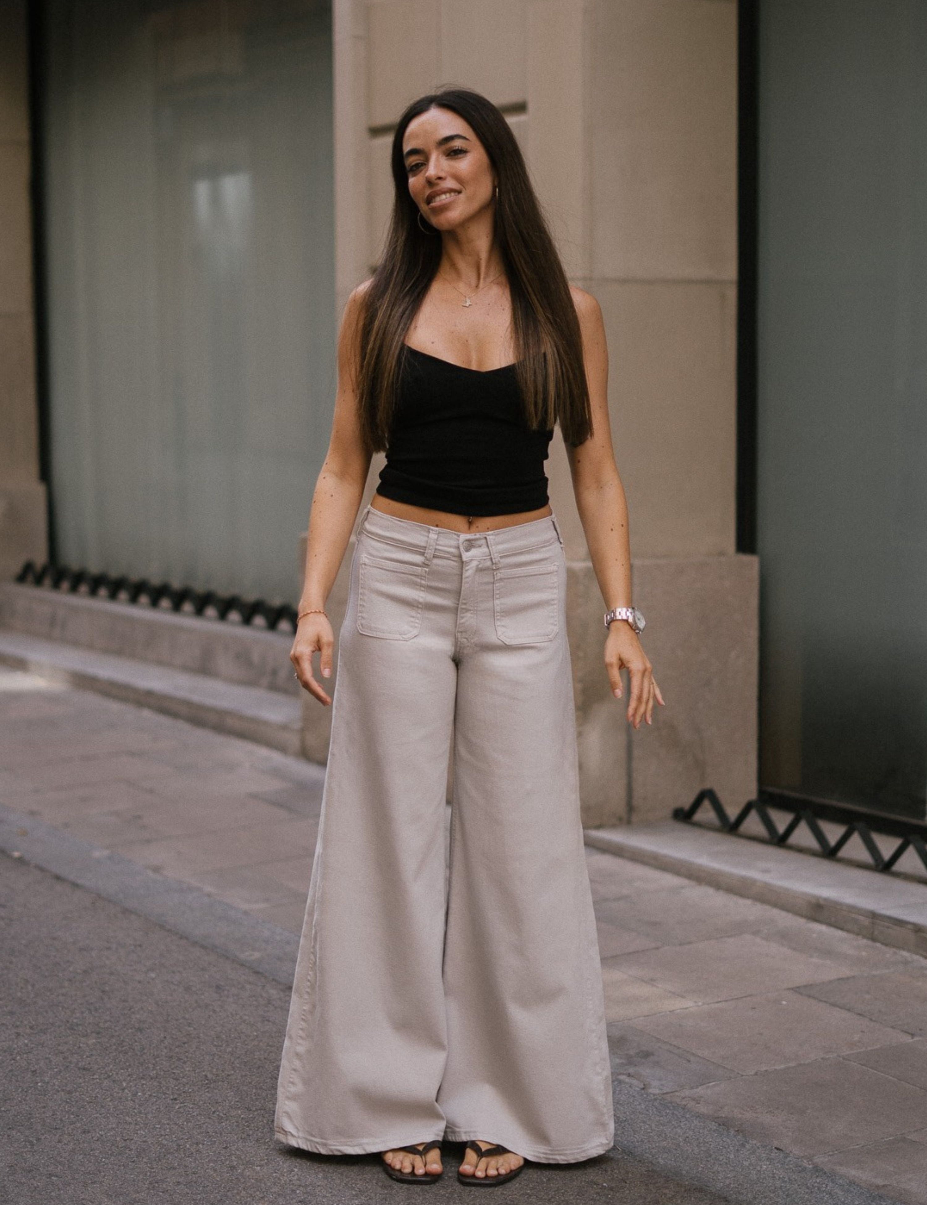 SUPER WIDE LEG MID RISE - STONE