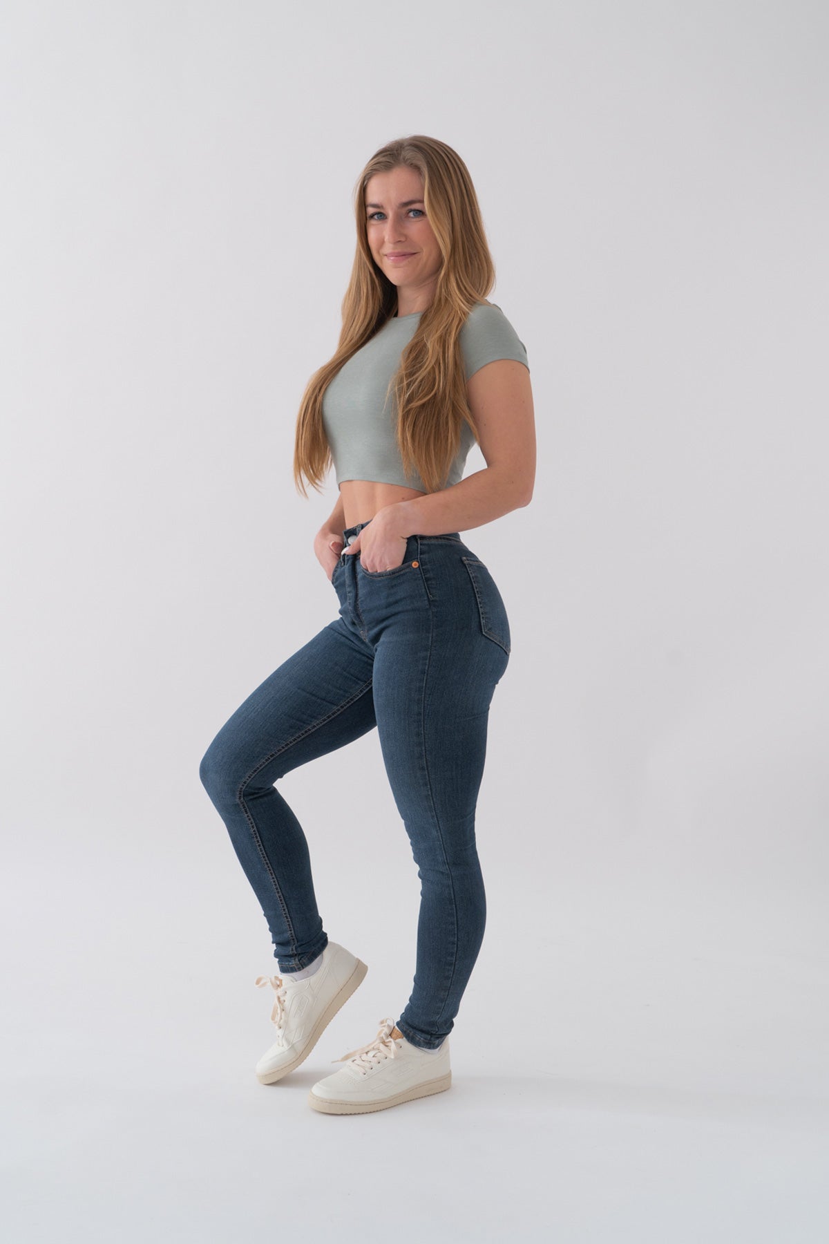 Girl in tight blue on sale jeans